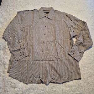 Nicole Miller men's XL long sleeve shirt tan & black stripe VGUC